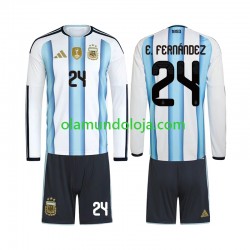 Camisola Argentina Enzo Fernandez 24 Criança Equipamento Primeiro Copa do Mundo 2026 Manga Comprida